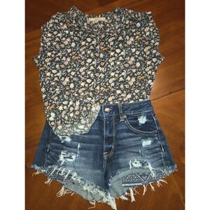 WOMENS LOFT PETITE SMALL Sleeveless Tiger Floral Print Blouse Summer Shirt